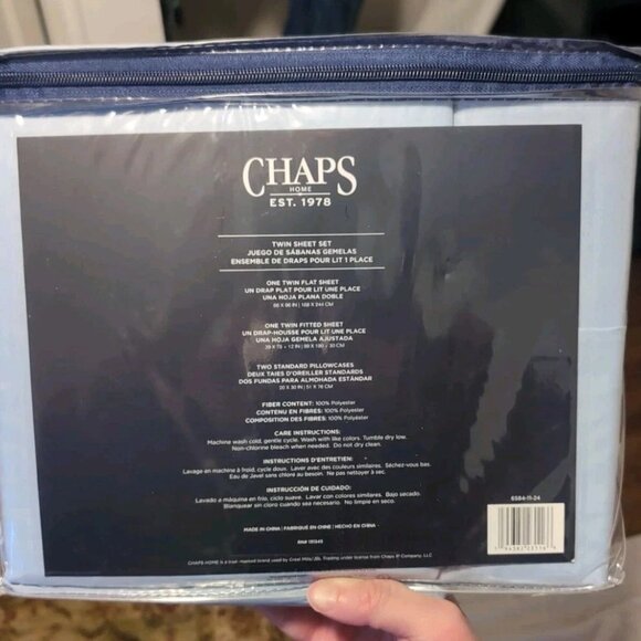 CHAPS by Ralph Lauren Twin Sheet Set w/2 Pillowcases Light Blue+ Texture Stripes - Picture 3 of 4